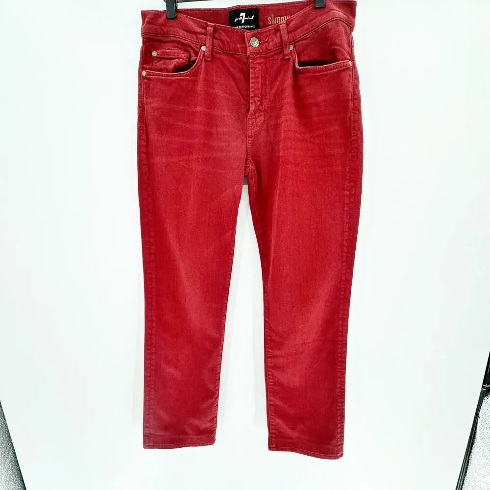 7 For All Mankind Women's Red Slimmy Skinny Denim Jeans Size 31